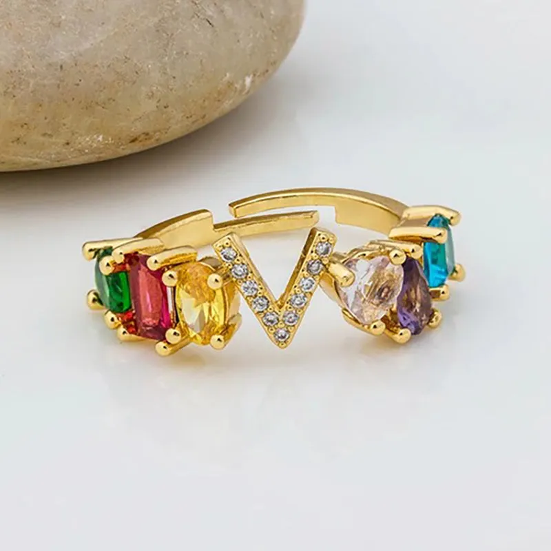 Brilliant Zircon Rainbow A-Z Initial Ring