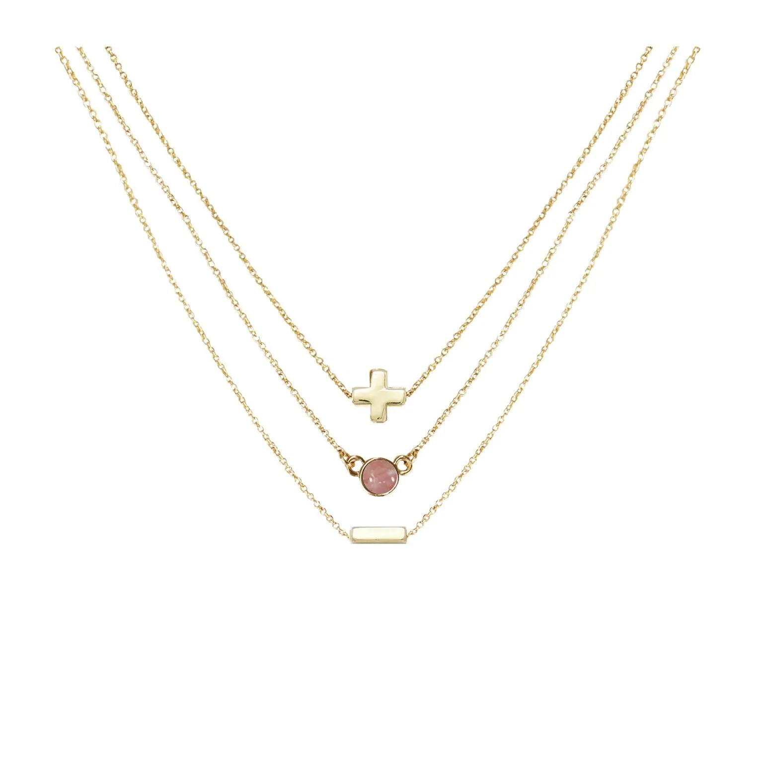 Cherry Quartz & 18k Gold Plated Necklace Set of 3