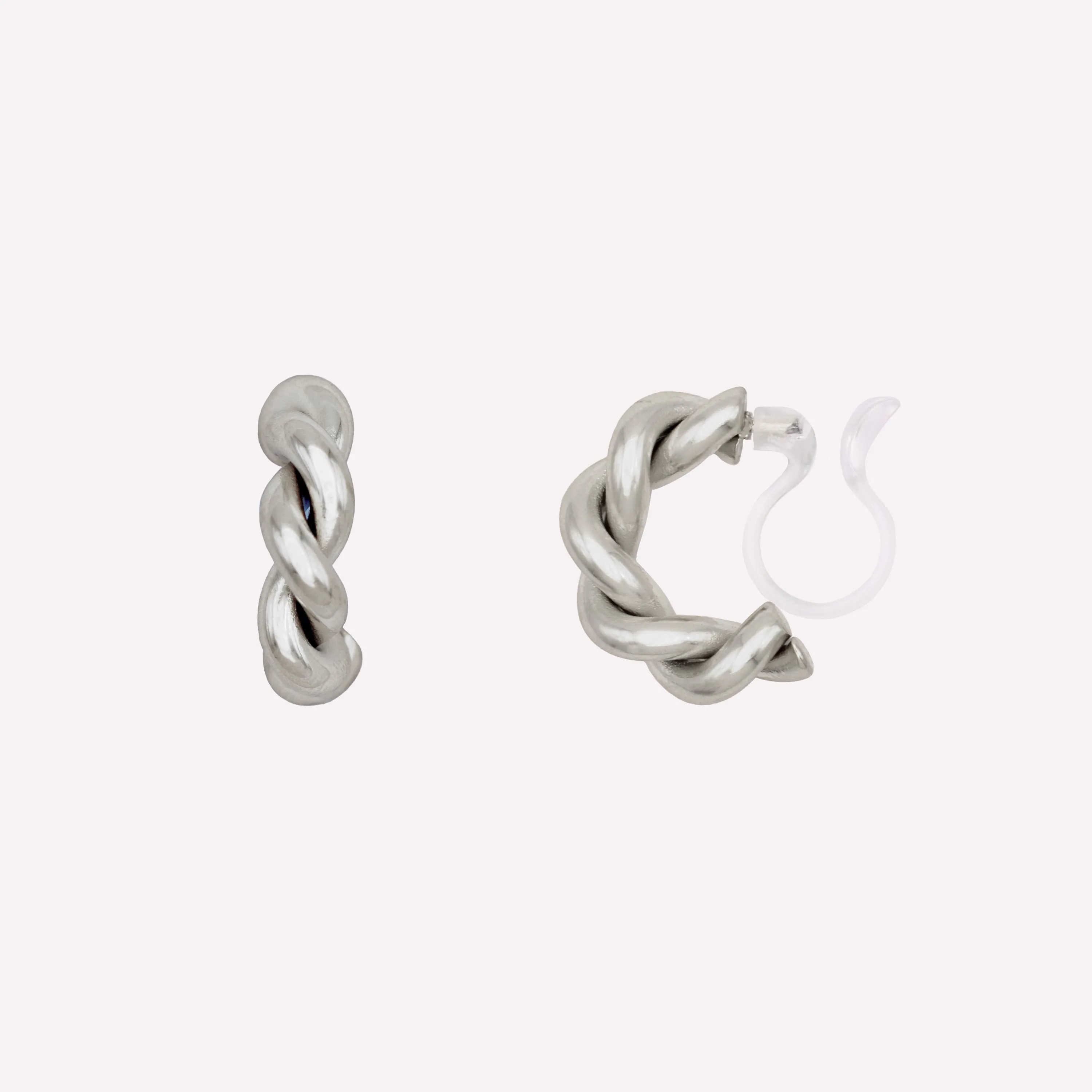 CHUNKY TWIST HUGGIE HOOP CLIP-ON EARRINGS IN SILVER