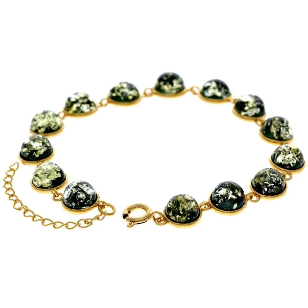 Classic 925 Sterling Silver Gold Plated with 22 Carat Gold 19 cm   4.5 cm Link Bracelet set with Genuine Baltic Amber Gemstones - MG500