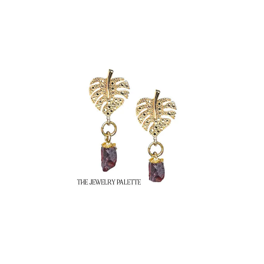 Dania gold leaf with gold edged emerald drop earrings