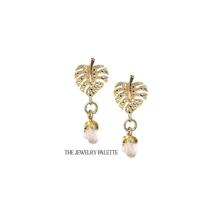 Dania gold leaf with gold edged emerald drop earrings