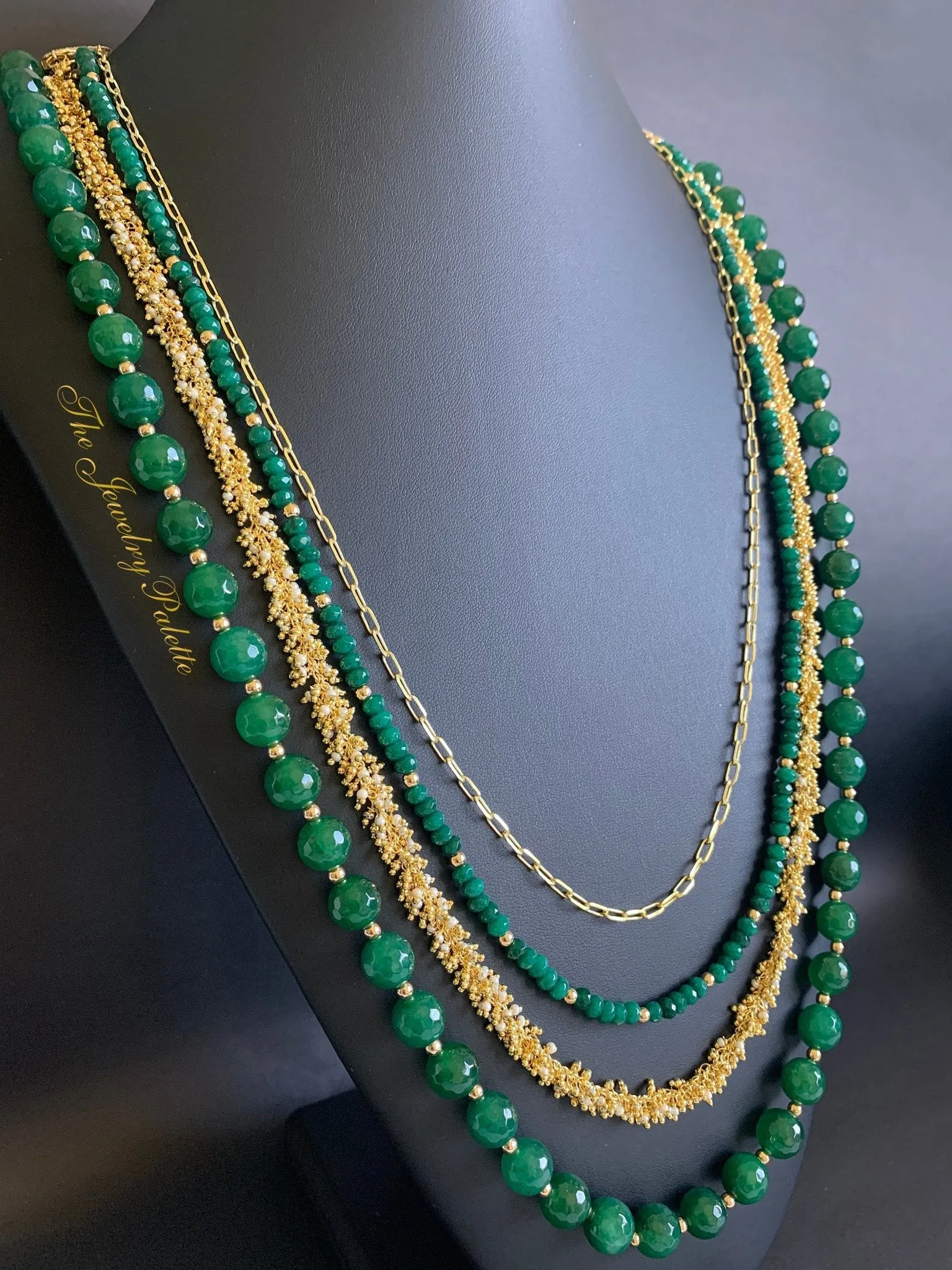 Dania gold leaf with gold edged emerald drop earrings