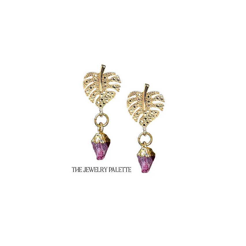 Dania gold leaf with gold edged emerald drop earrings