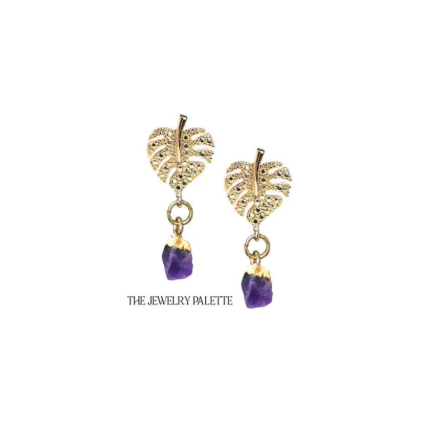 Dania gold leaf with gold edged emerald drop earrings