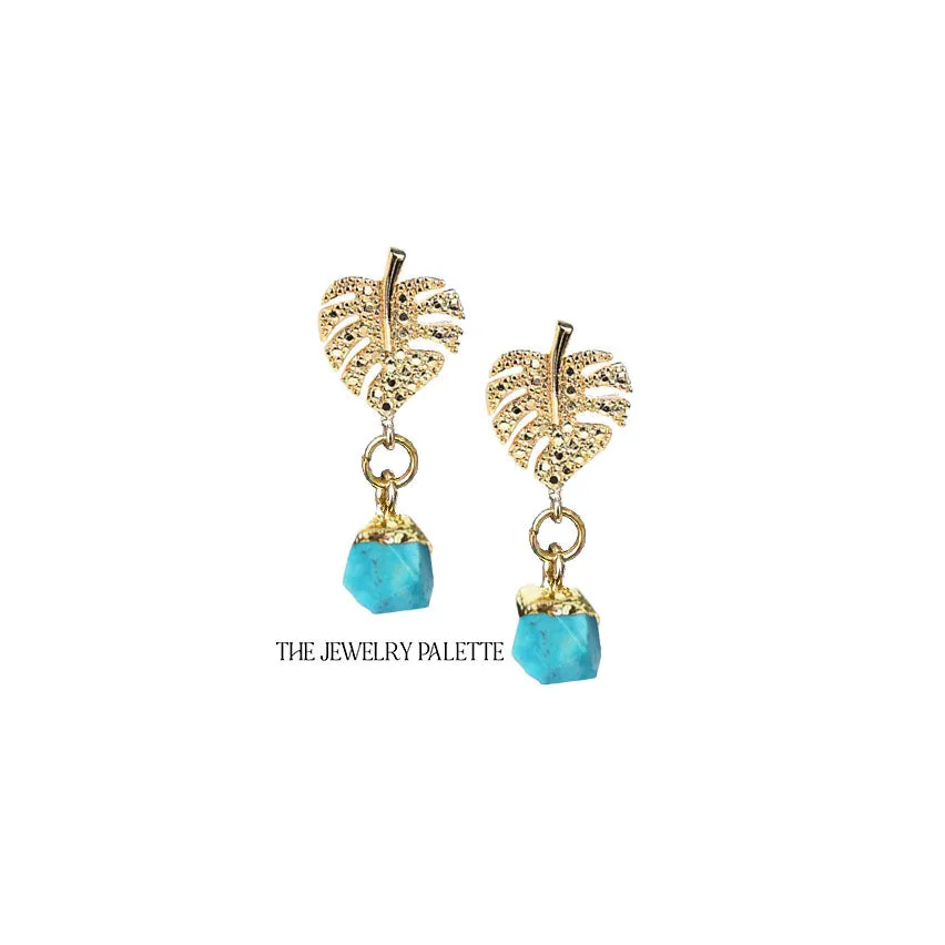 Dania gold leaf with gold edged emerald drop earrings