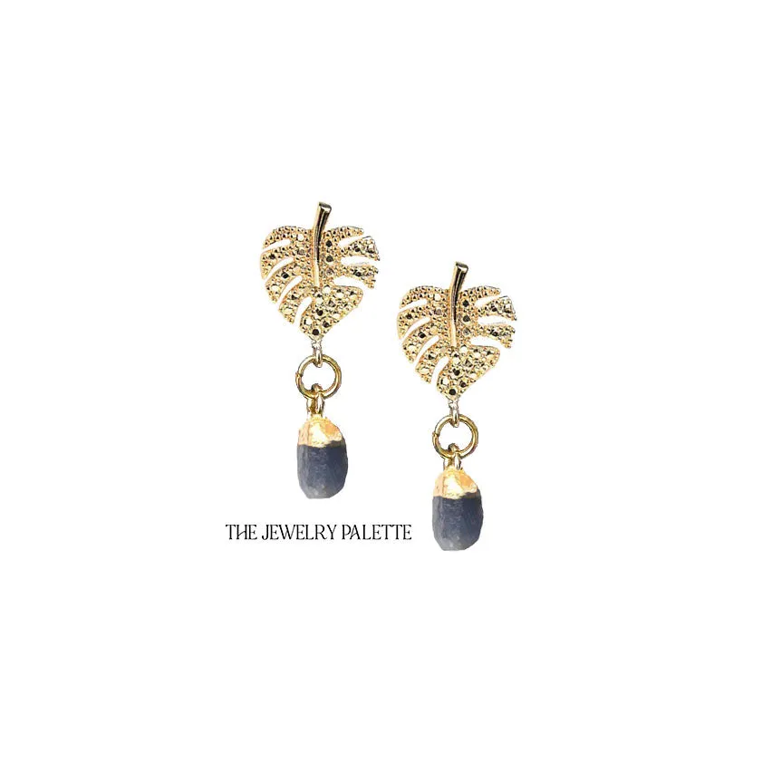 Dania gold leaf with gold edged emerald drop earrings