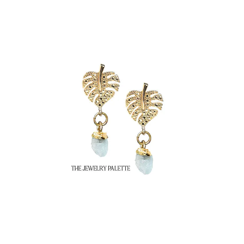 Dania gold leaf with gold edged emerald drop earrings
