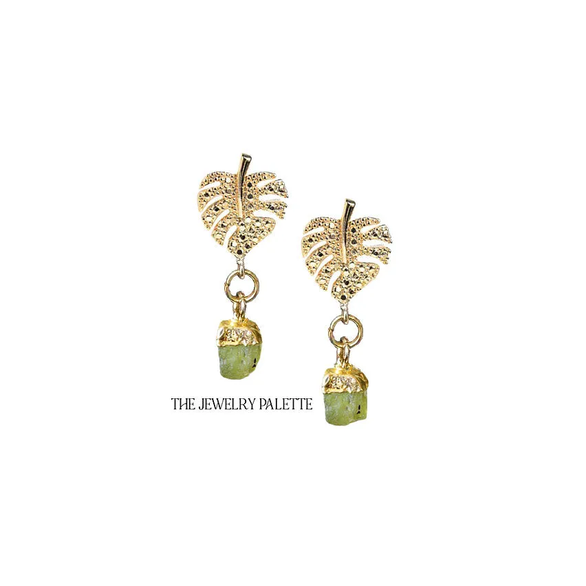 Dania gold leaf with gold edged emerald drop earrings