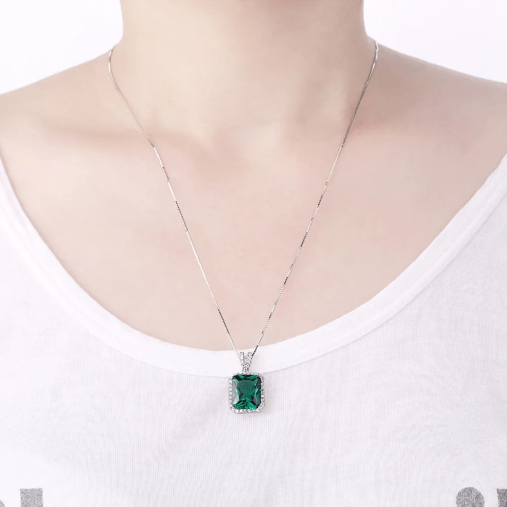 Elegant Pendant For Women Green AAA Cubic Zircon 18 Inches 925 Sterling Silver Box Chain Trendy Jewelry