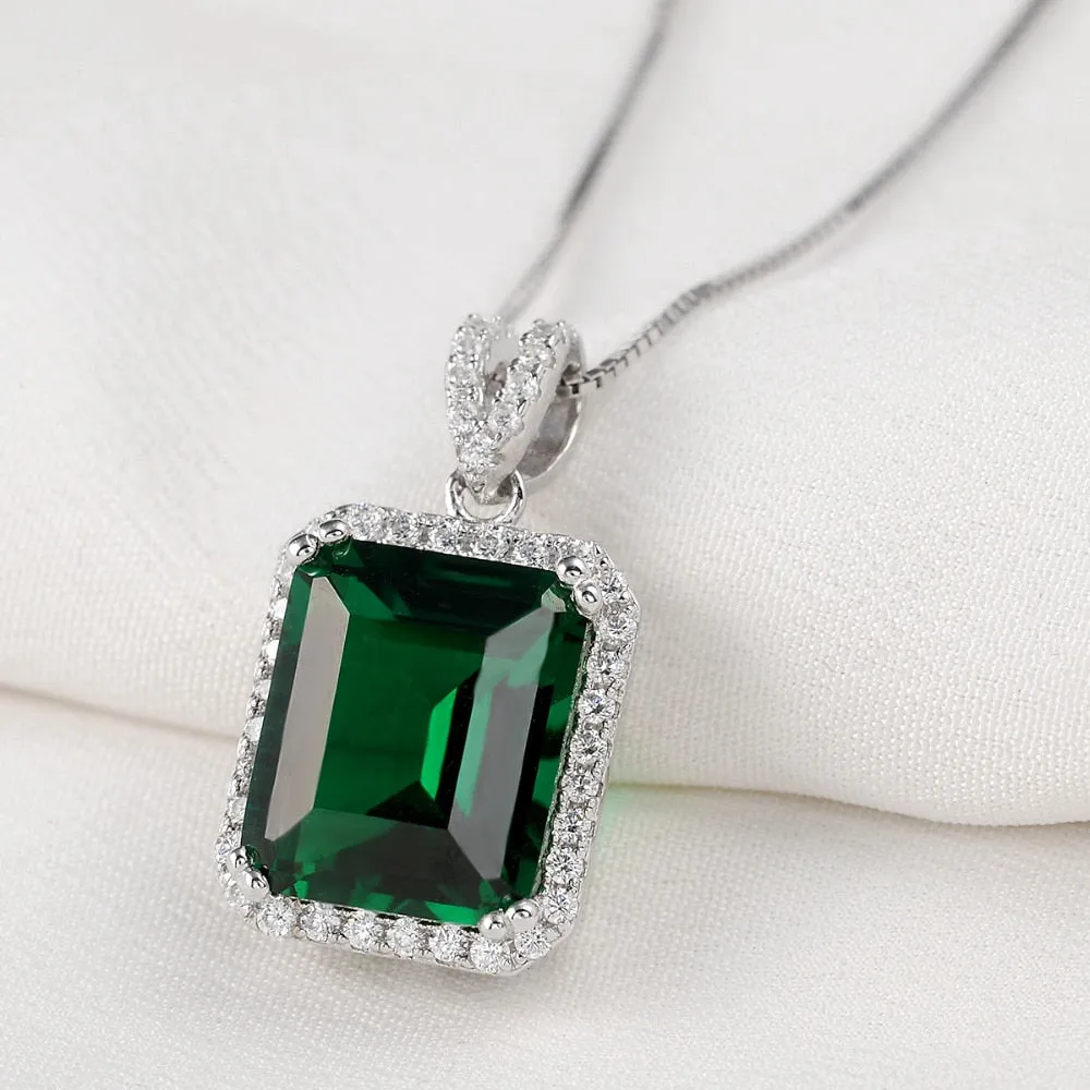 Elegant Pendant For Women Green AAA Cubic Zircon 18 Inches 925 Sterling Silver Box Chain Trendy Jewelry