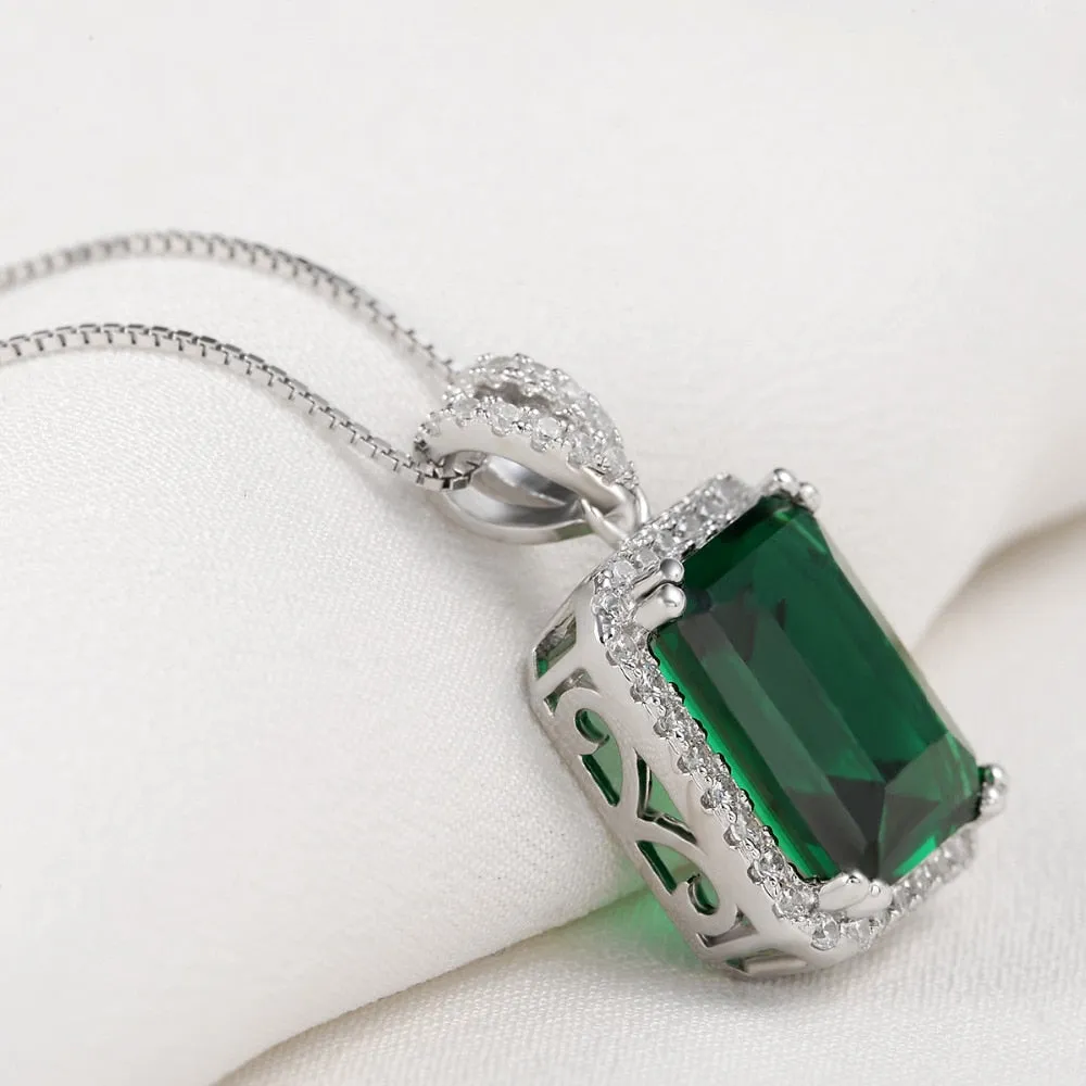 Elegant Pendant For Women Green AAA Cubic Zircon 18 Inches 925 Sterling Silver Box Chain Trendy Jewelry