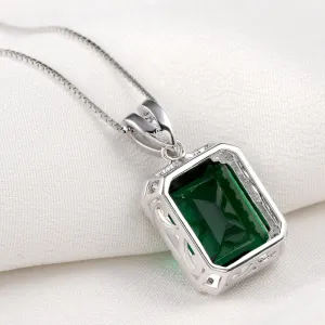 Elegant Pendant For Women Green AAA Cubic Zircon 18 Inches 925 Sterling Silver Box Chain Trendy Jewelry