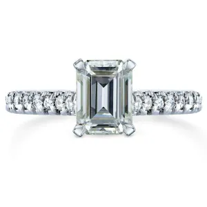 Emerald Moissanite Engagement Ring with Diamond 1 7/8 CTW 14k White Gold
