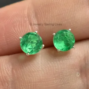 Faceted Natural Emerald Doublet Earrings