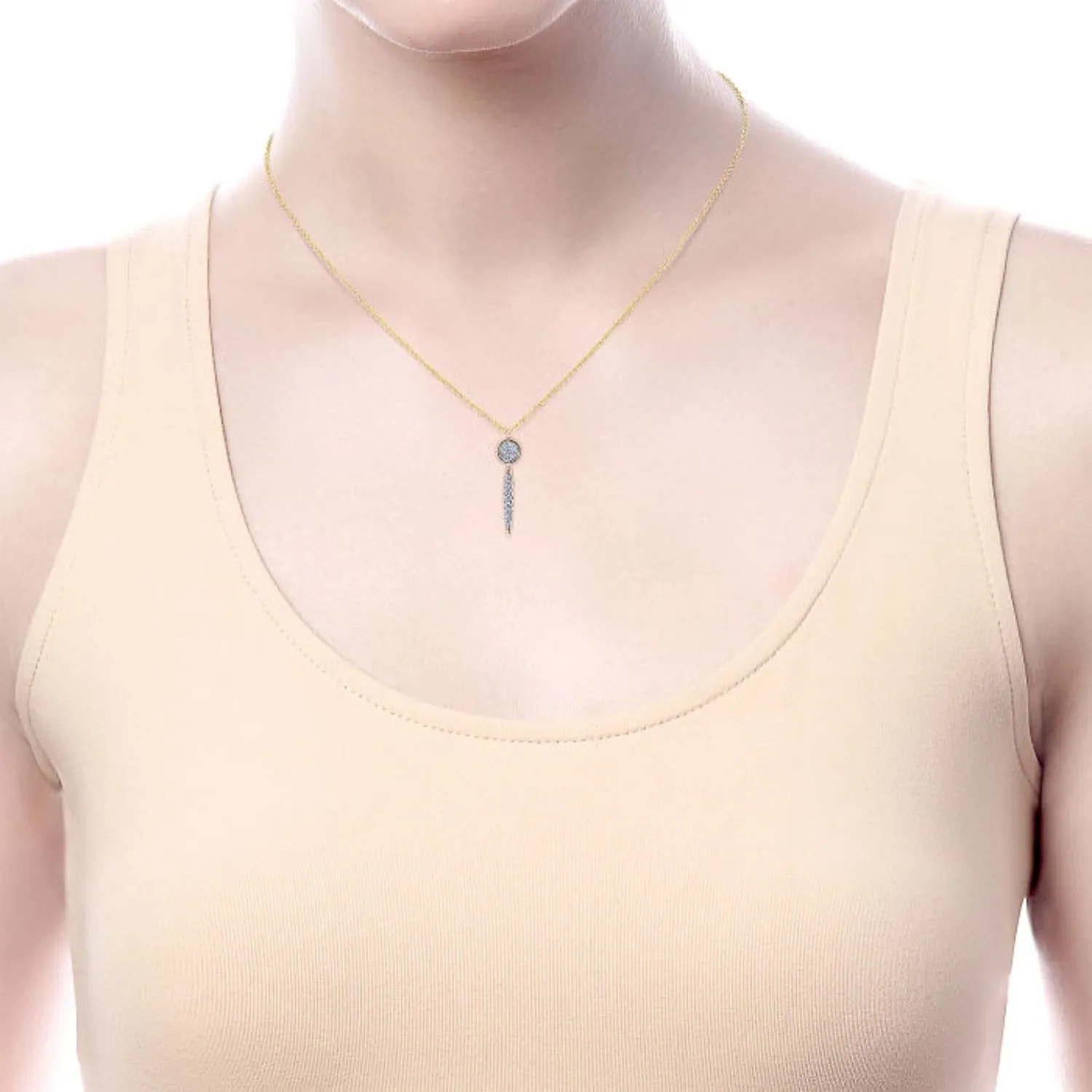 Gabriel & Co. Round Cluster Diamond and Spike Drop Pendant Necklace