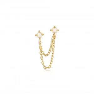 Gold Kyoto Opal Drop Chain Barbell Single Earring E047-06G