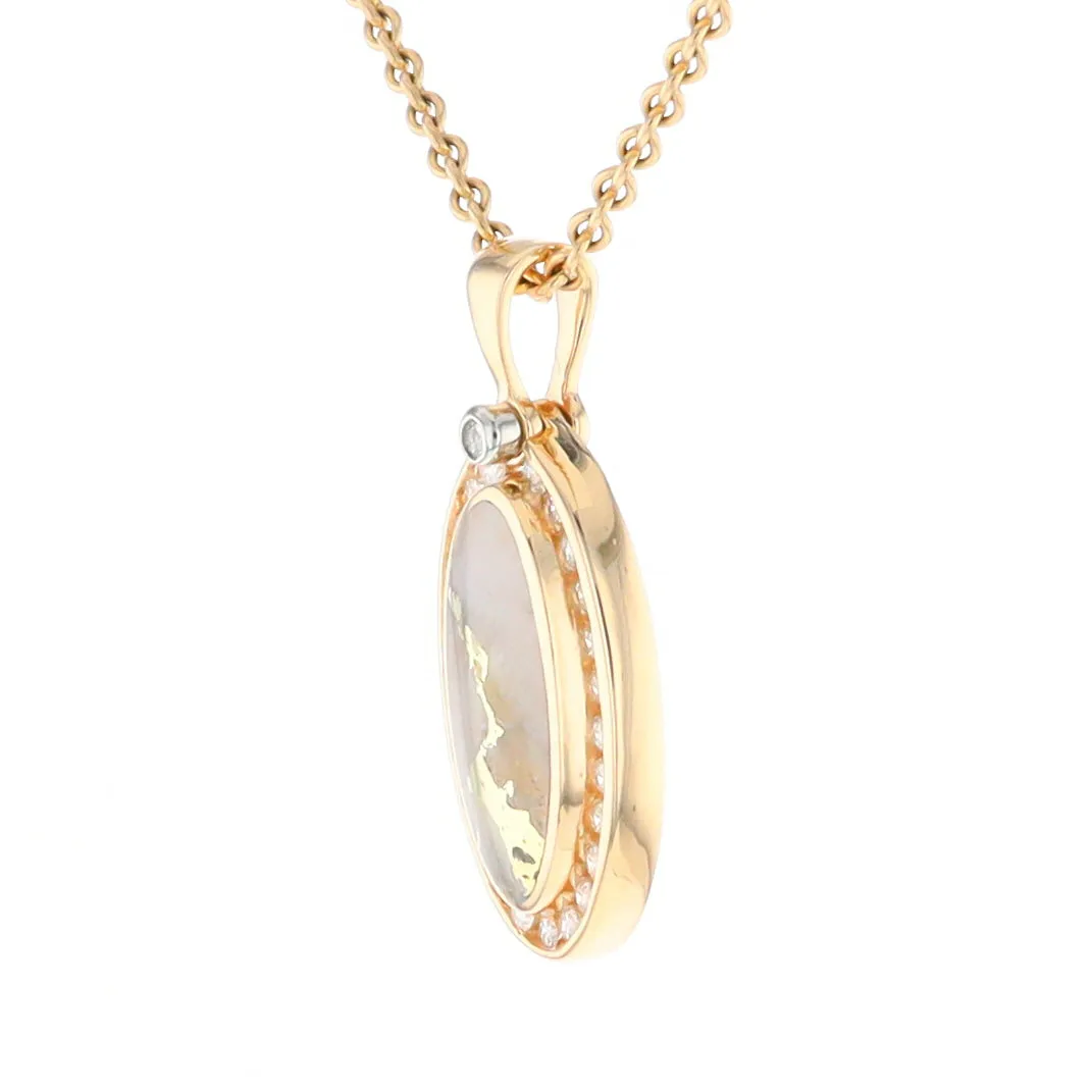 Gold Quartz Necklace .37ctw Halo Diamond Oval Inlaid Pendant