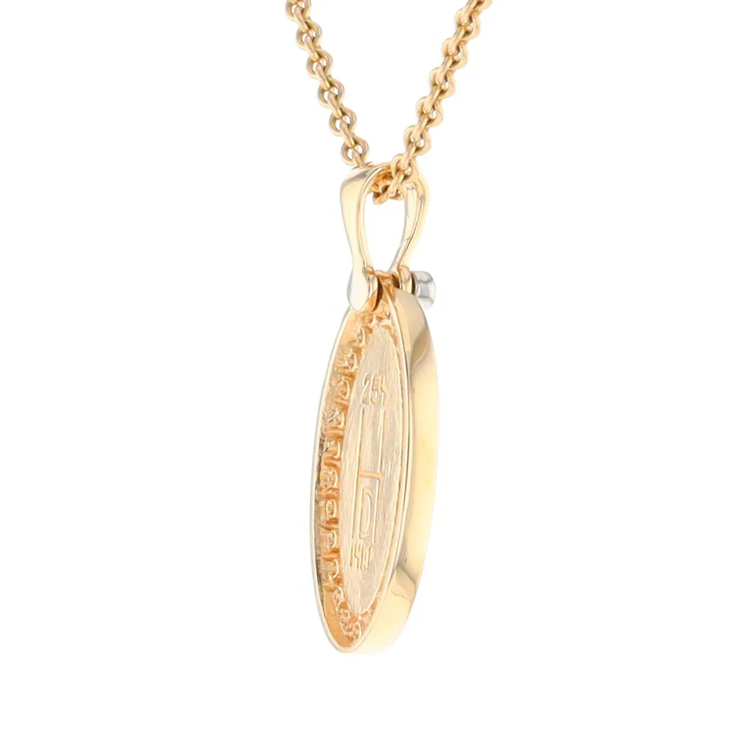 Gold Quartz Necklace .37ctw Halo Diamond Oval Inlaid Pendant