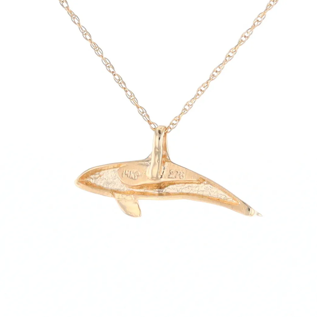 Gold Quartz Necklace Orca Killer Whale Inlaid Sea Life Pendant