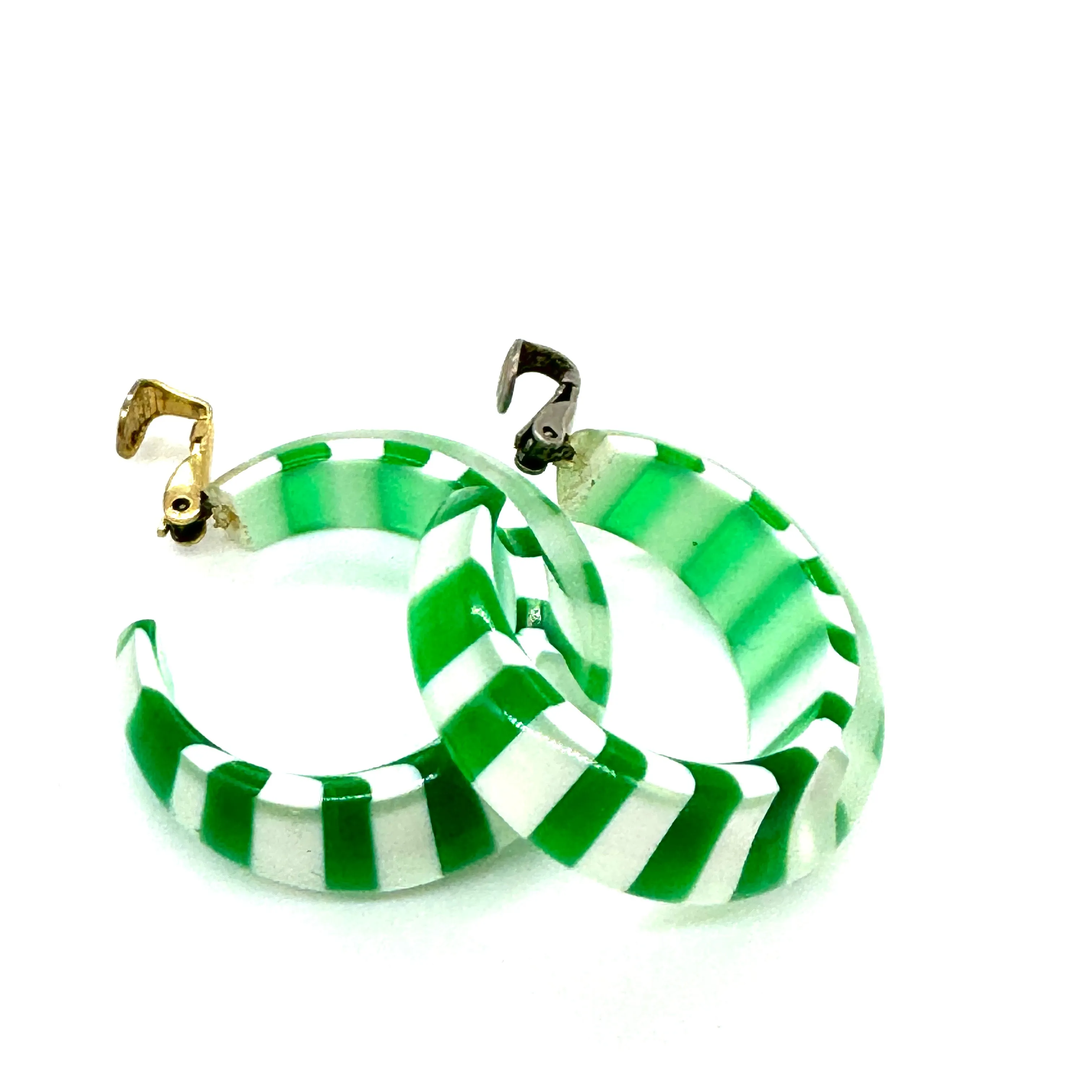 Green & White Encased Best Plastics Hoops - Clip On - Estate