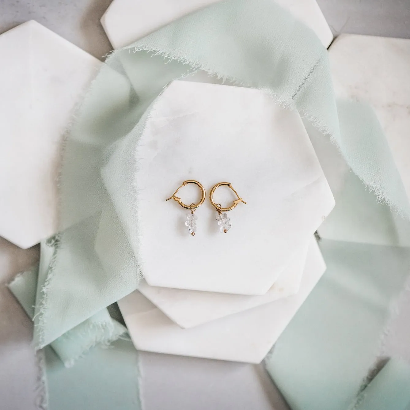 Herkimer Diamond Crystal Gold Filled Hoop Earrings