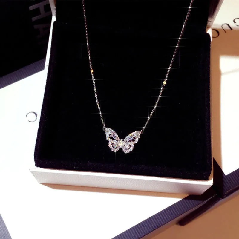Intricate and Ultra-Feminine Zircon Butterfly Pendant Necklaces