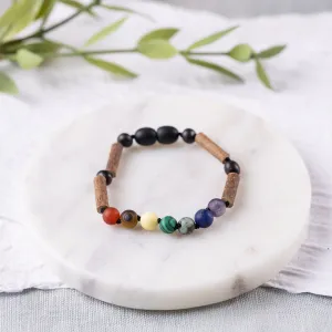 Kids | Rainbow Chakra   Raw Cherry Amber Hazelwood Bracelet