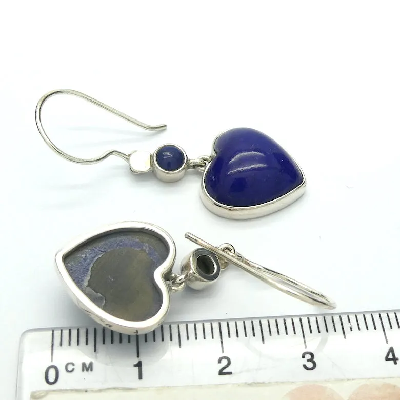 Lapis Carved Heart Earrings, 925 Sterling Silver