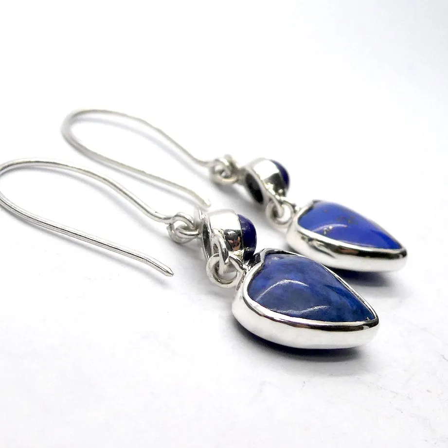 Lapis Carved Heart Earrings, 925 Sterling Silver