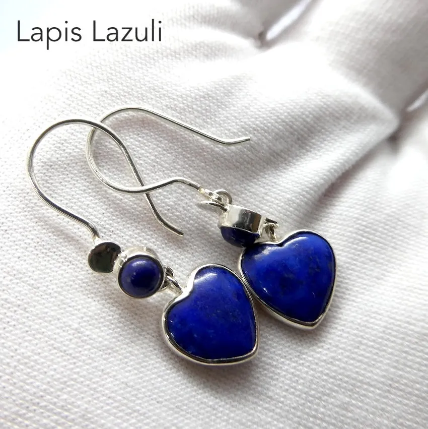 Lapis Carved Heart Earrings, 925 Sterling Silver