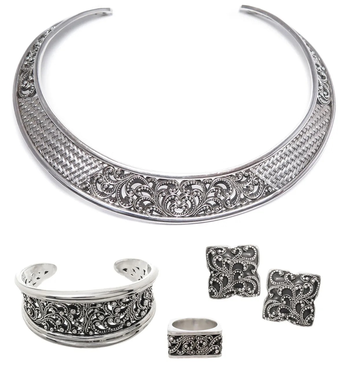 Lois Hill Scroll Caviar Bead Neck Cuff/Collar Necklace