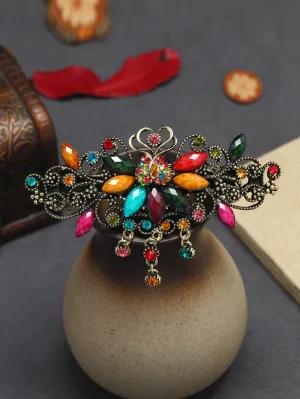 Multicolor Rhinestone Decor Hair Clip Vintage Style for Women Barrette Styling