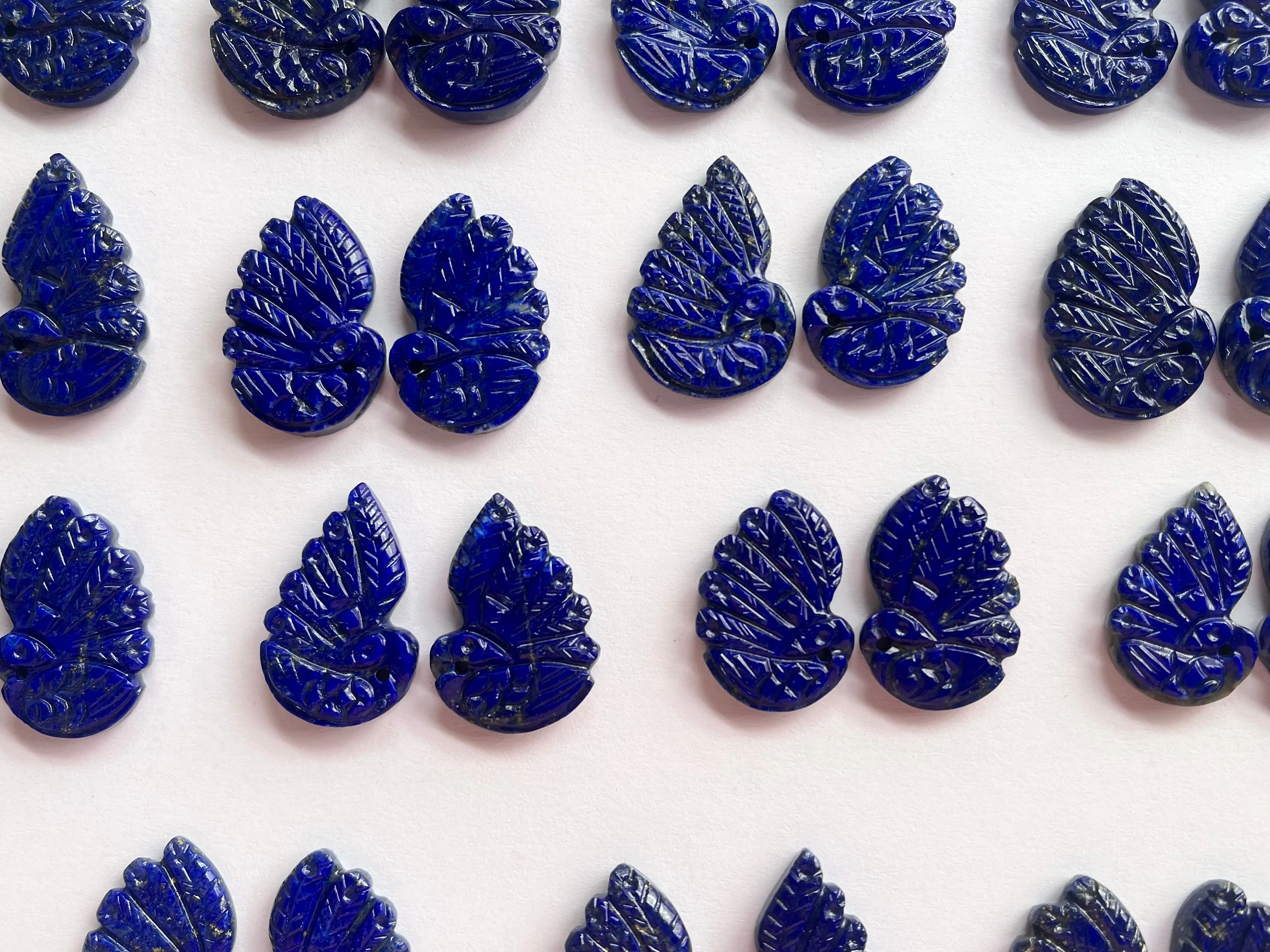 Natural Lapis Lazuli Gemstone Hand-Carved Peacock Pair