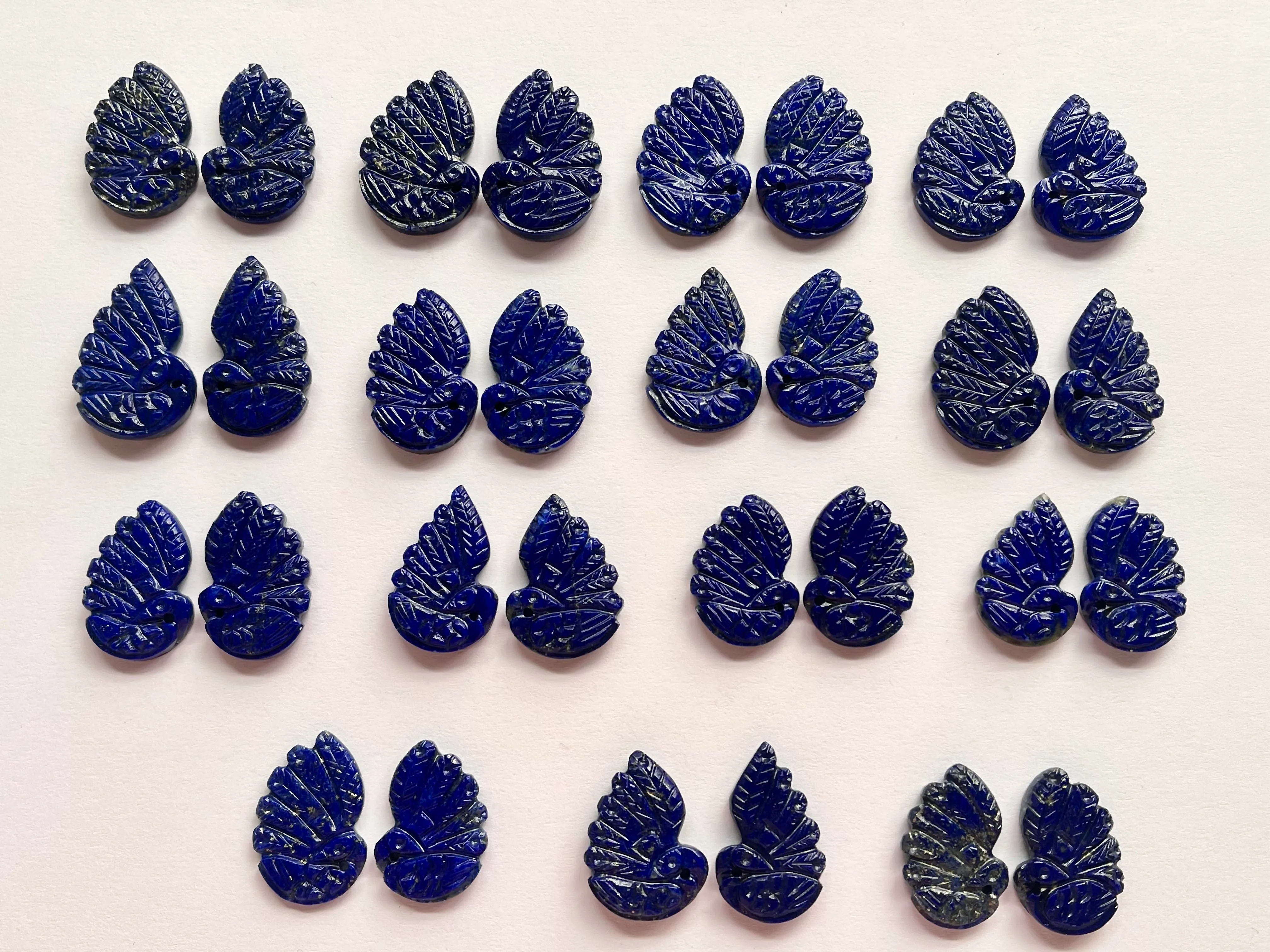 Natural Lapis Lazuli Gemstone Hand-Carved Peacock Pair