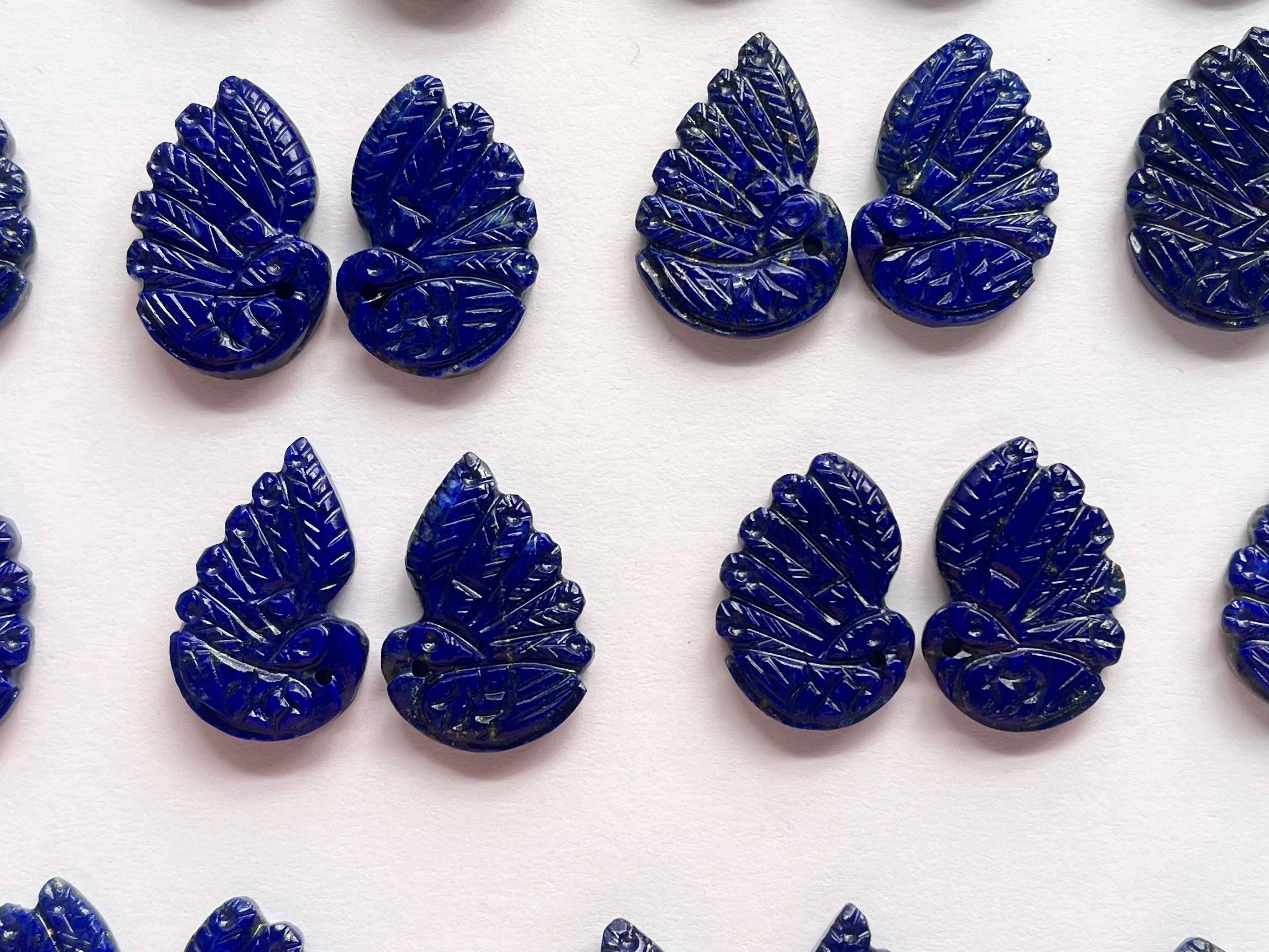Natural Lapis Lazuli Gemstone Hand-Carved Peacock Pair