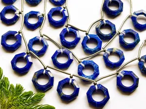 Natural LAPIS LAZULI Octagon Shape Faceted Hoop Beads