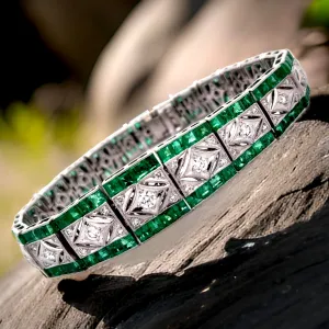 New Aristocrat Art Deco Reproduction 12.37 cttw Fine Emerald and Diamond Bracelet 10847