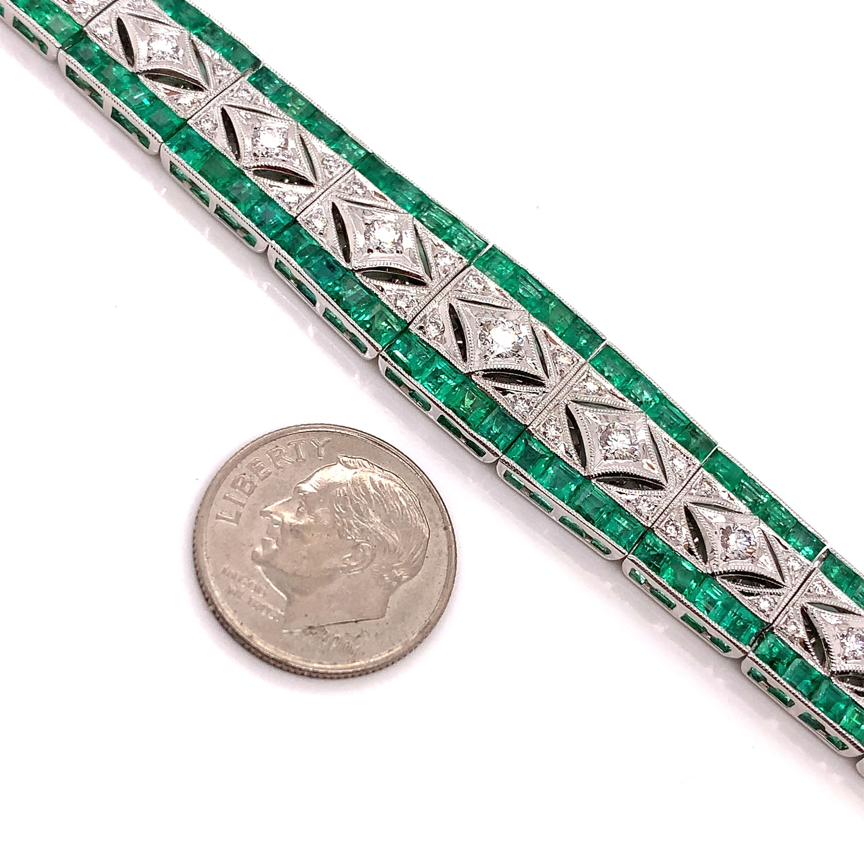 New Aristocrat Art Deco Reproduction 12.37 cttw Fine Emerald and Diamond Bracelet 10847