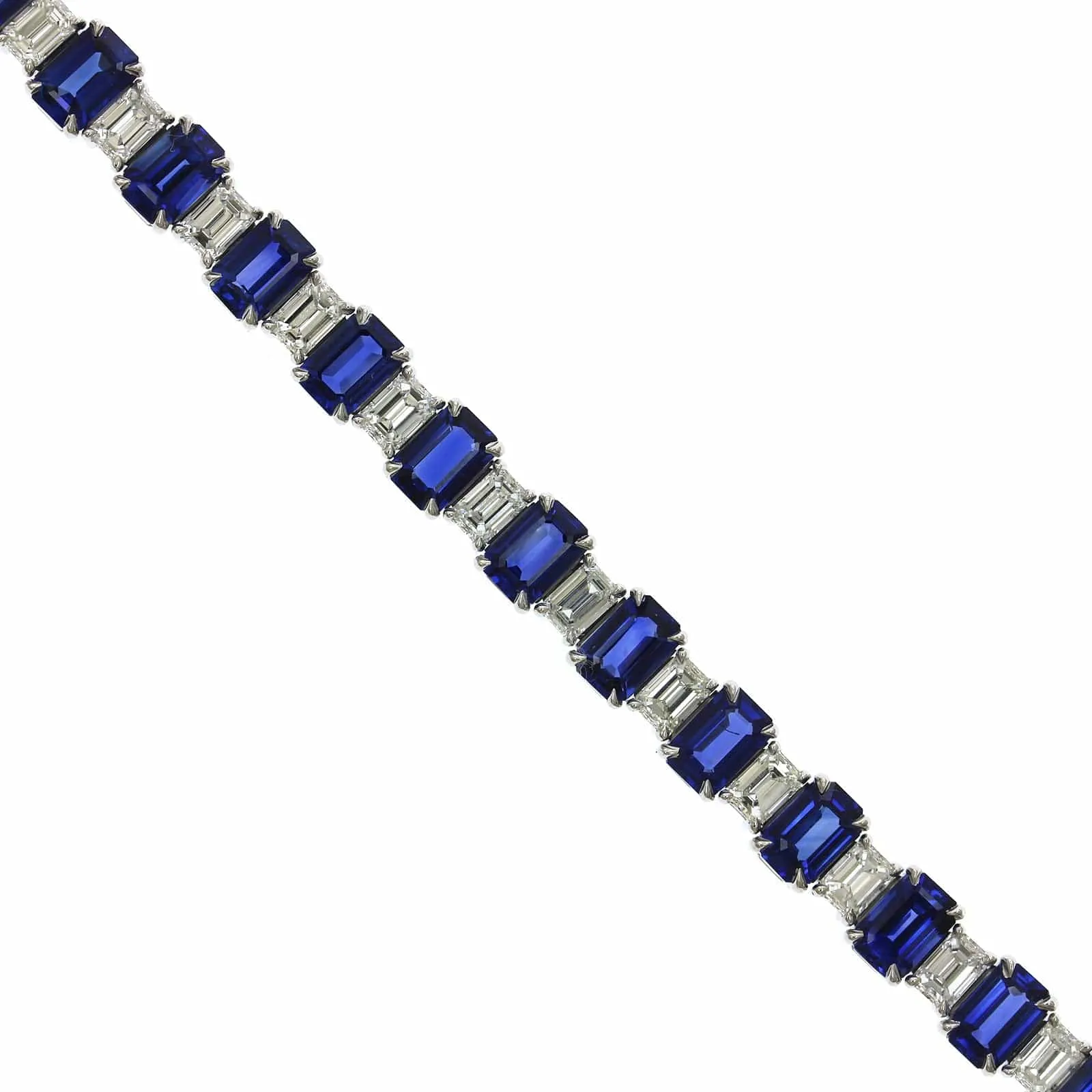 Platinum Emerald Cut Sapphire and Diamond Bracelet