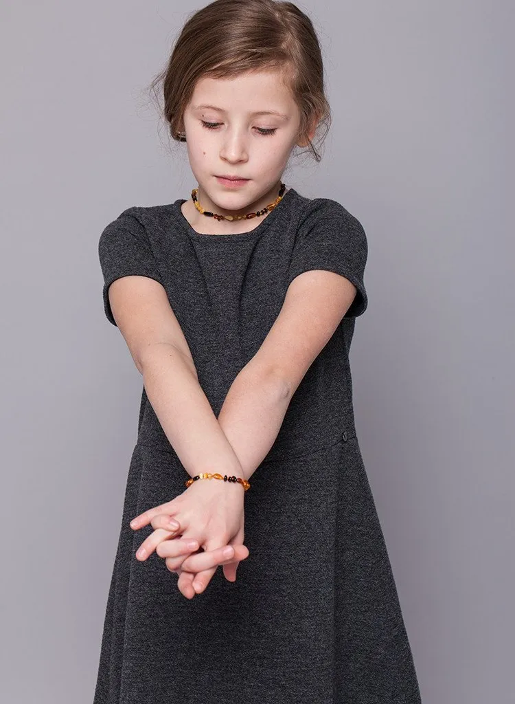 PREMIUM BALTIC AMBER TEETHING Necklace & Bracelet for CHILDREN / POLISHED CHERRY COLOR