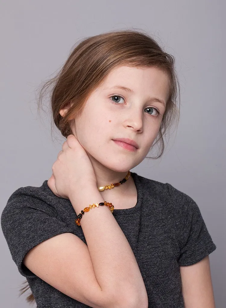 PREMIUM BALTIC AMBER TEETHING Necklace & Bracelet for CHILDREN / POLISHED CHERRY COLOR