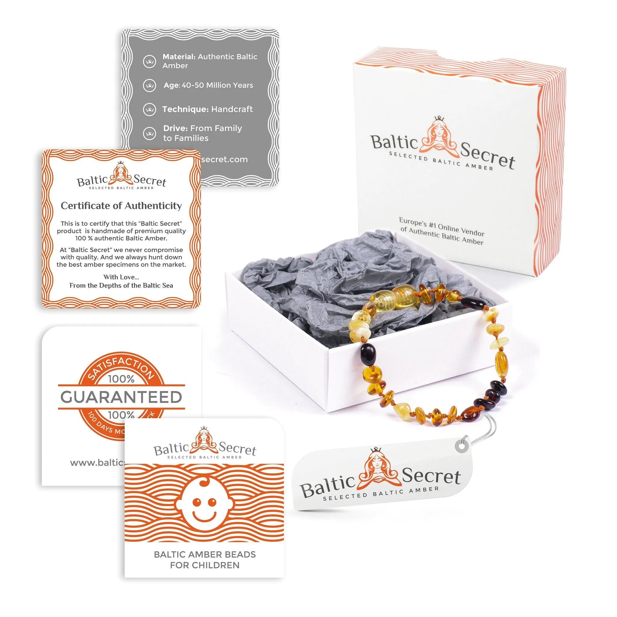 PREMIUM BALTIC AMBER TEETHING Necklace & Bracelet for CHILDREN / POLISHED CHERRY COLOR
