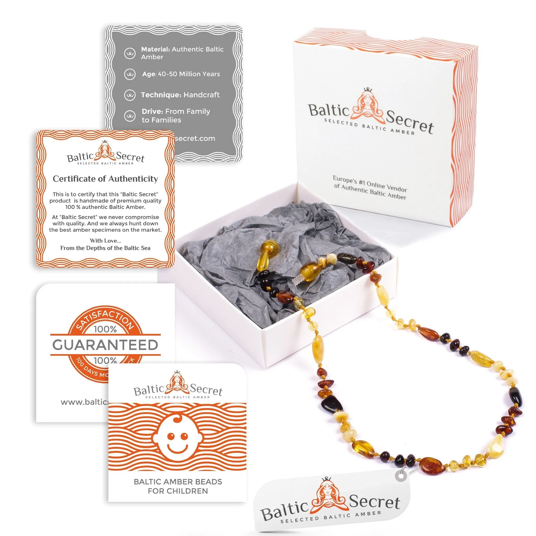 PREMIUM BALTIC AMBER TEETHING Necklace & Bracelet for CHILDREN / POLISHED CHERRY COLOR