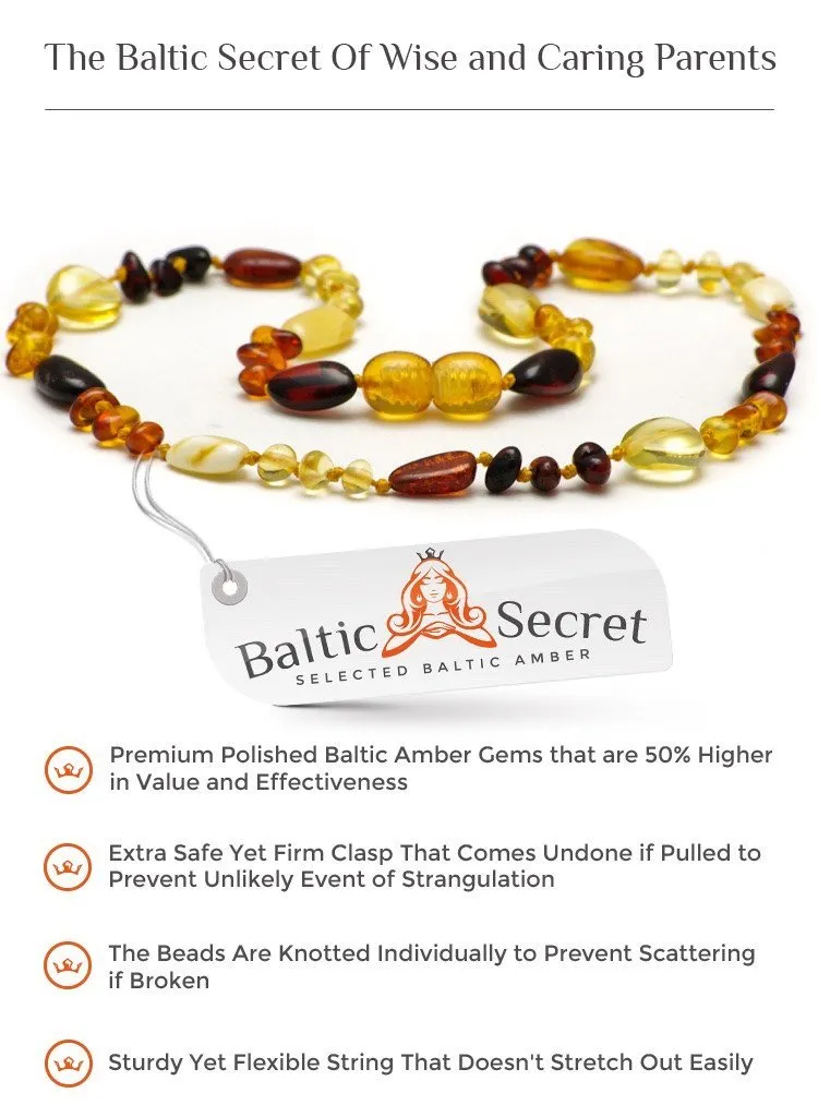 PREMIUM BALTIC AMBER TEETHING Necklace & Bracelet for CHILDREN / POLISHED CHERRY COLOR