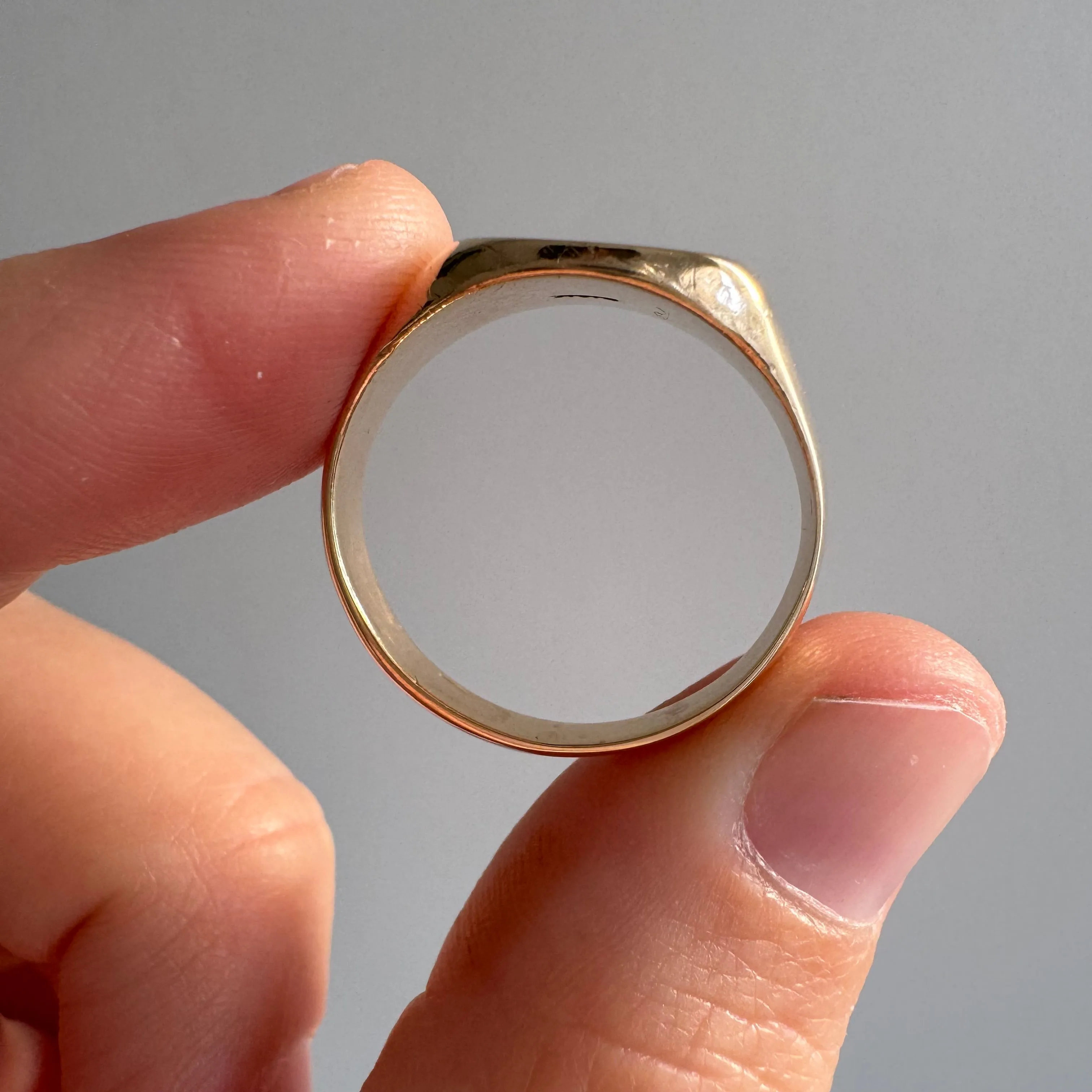 reimagined A N T I Q U E // ouroboros cycle / 10k rosy gold signet with engraved snake and diamonds / size 8.75