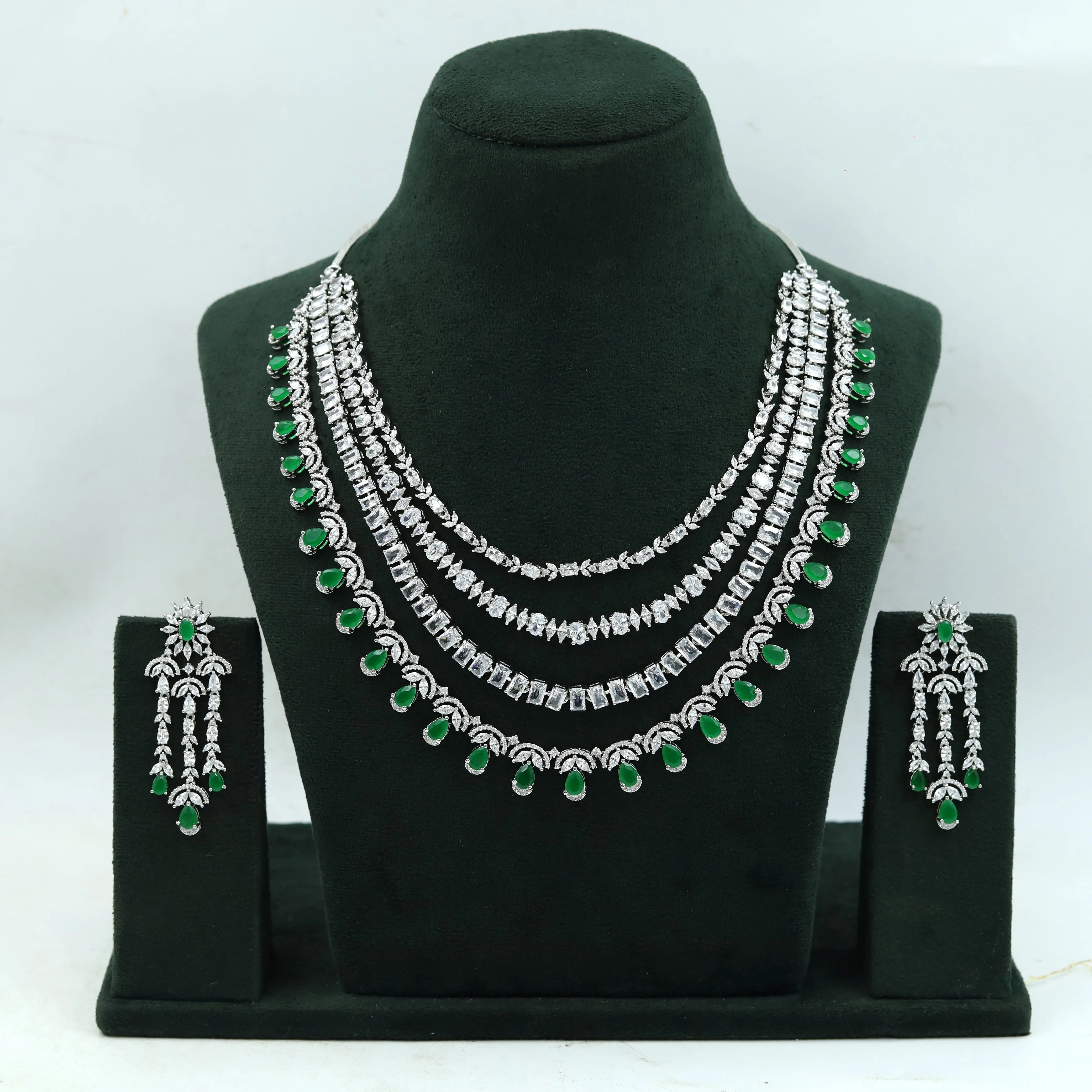 Round Neck Zircon/AD Layering Bridal Necklace Set 15216-68