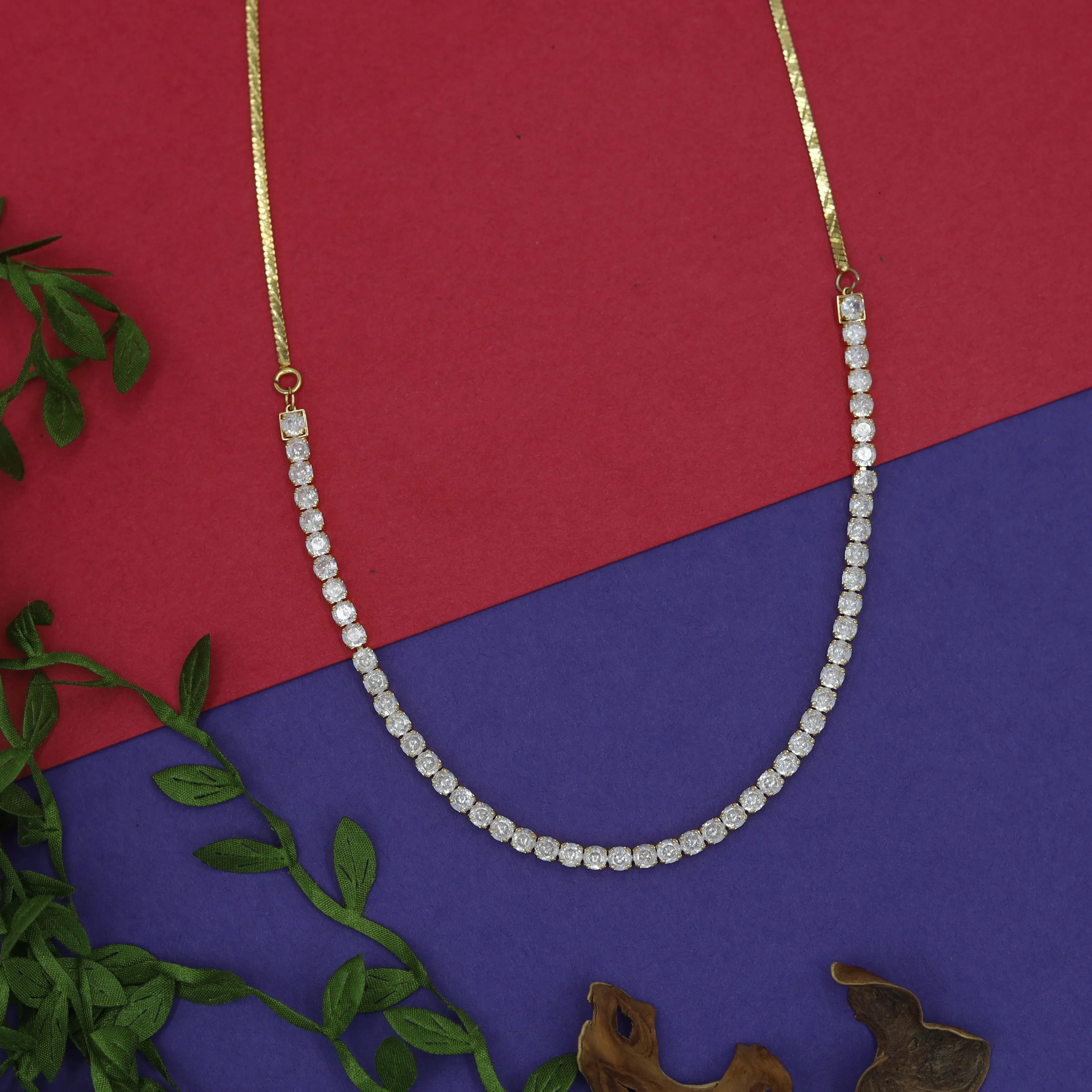 Round Neck Zircon/AD Necklace 15136-05