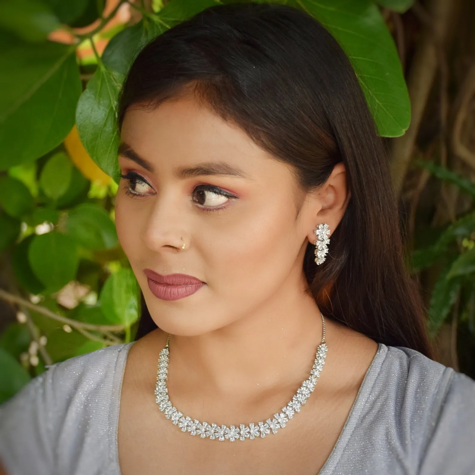 Round Neck Zircon/AD Necklace Set 6029-08
