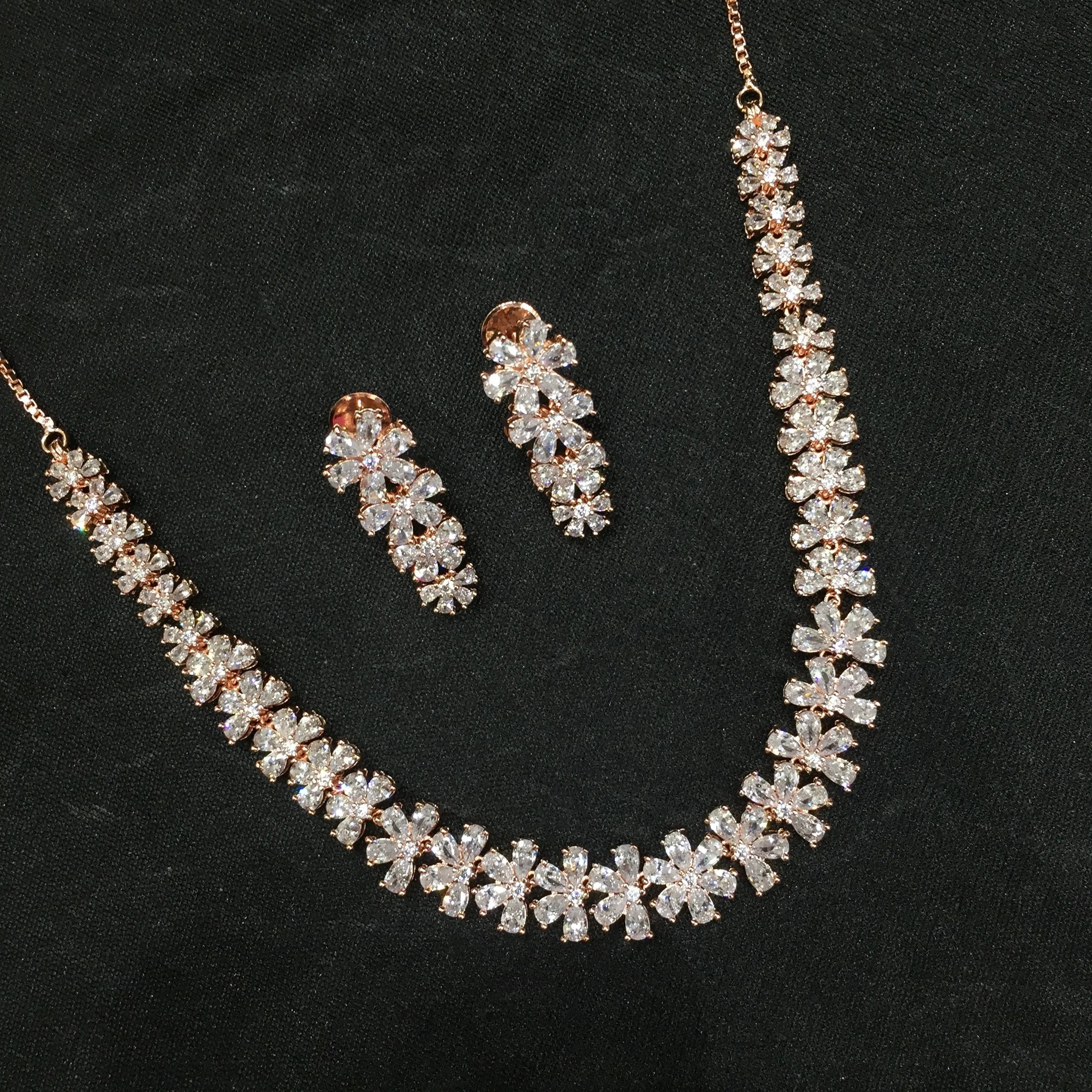 Round Neck Zircon/AD Necklace Set 6029-08